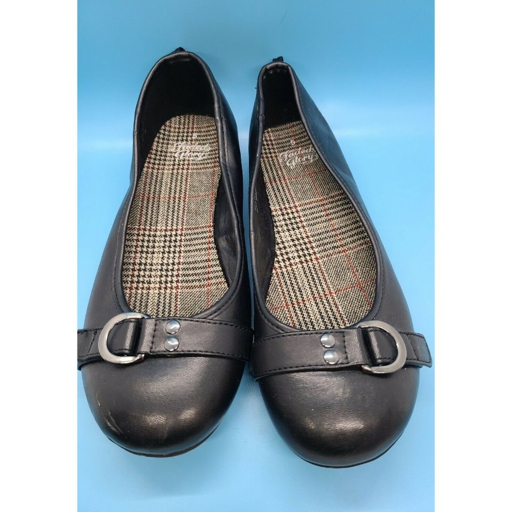 Girls Faded Glory Shoes Black Buckle Ballet Flat Slip Ons Size 5